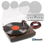 Bluetooth Vinyl Record Player HI-Fi System & 4x QI65 Ceiling Speakers Dark Wood