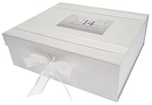 WHITE COTTON CARDS 14th Ivory Anniversary Memories of This Year, Large Keepsake Box, Glitter & Words, Wood, 27.2x32x11 cm