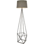 Geometric Cage Floor Lamp Aged Copper & Grey Fabric Shade 1750mm Tall Standing