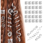 (Silver) 28 stycken Viking hår dreadlocks pärlor metall spiralspolar