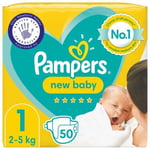 Pampers New Baby Nappies, Size 1 (2-5kg) Essential Pack (50 per pack)