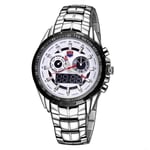 DMXYY-fashion watch- TVG Round Dial Glass Watch Window Luminous & Alarm & Week Display Function Quartz + Digital Double Movement Men Watch with Alloy Band(Black). (Color : White)