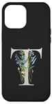 Coque pour iPhone 15 Pro Max Lettre T florale en titane noir personnalisable