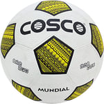 COSCO Mundial Football (White/Yellow/Black, Size: 5) Material: Latex Bladder, Synthetic Synthetic Hand Sewn Moulded Air Retention Inflating Needle Full Size Pro Football Mini Football