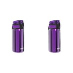 Ion8 Kids Water Bottle, Steel 400ml, Leak Proof, One-Finger Open, Dishwasher Safe, Hygienic Flip Cover, Carry Handle, Spill-free On-The-Go, Durable, Metallic Purple (Pack of 2)