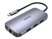 Unitek uHUB N9+ - Dockningsstation - för bärbar dator - USB-C - 9 platser - HDMI - 1GbE