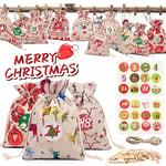 Tonsooze Christmas Bags Small, Advent Calendar Bags, 24 Days Xmas Countdown Calendar Cloth Bag for Filling, Advent Calendar Cloth Bag with Drawstring, Stickers, Christmas Craft DIY Filling Kit