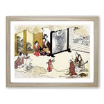 Seeing A Performance By Kitagawa Utamaro Asian Japanese Framed Wall Art Print, Ready to Hang Picture for Living Room Bedroom Home Office Décor, Oak A4 (34 x 25 cm)