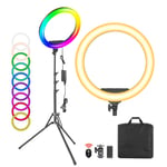 Neewer 19-inch RGB LED Ring Light with Stand, 60W Dimmable Bi-Color 3200K-5600K CRI 95+ with Special Scenes Effect for Selfie Makeup Salon Twitch Blogging YouTube Video Shooting and Live Streaming etc