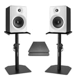 VONYX 30W Active Studio Monitors 3" Powered Speakers, White with Desktop Stands and Foam Isolation Pads
