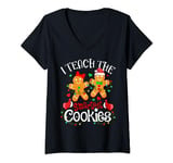 I Teach The Smartest Cookies Funny Teacher Xmas Gingerbread V-Neck T-Shirt