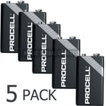 5 X DURACELL PROCELL 9V PP3 BLOCK ALKALINE BATTERIES MN1604 REPLACES INDUSTRIAL