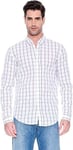 New Hugo BOSS mens white long sleeve slim casual smart suit checked shirt LARGE