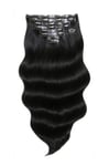Foxy Locks Deluxe Seamless 20" Clip In Human Hair Extensions - Jet Black - 200g