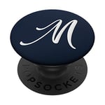 Silver White Initial Letter-M On Dark Navy Blue PopSockets Swappable PopGrip