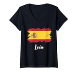Womens León Spain, Spanish Flag, León V-Neck T-Shirt