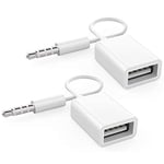 AUX to USB Adapter 3.5mm Male Aux Audio Jack Plug to USB 2.0 Female Converter Cord Converter Cable Only for Car Aux Port White 2PACK(CAR Need Decode Function)