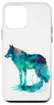 Coque pour iPhone 12 mini Aquarelle bleu turquoise loup