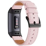 WFEAGL Strap Compatible for Fitbit Charge 3 Strap/Fitbit Charge 4 Strap Leather,Classic Adjustable Replacement Sport Fitness Wristband for Men Women,(Pink Band+Black Adapter)
