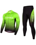 MTB Bike Jersey Cycling Clothing Suit Men Autumn Winter Breathable Quick Dry Long Sleeve + 5D Gel Padded Trousers,for all Level from Beginner to Pro Cyclist Green-XXL