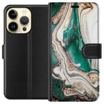 Apple iPhone 14 Pro Svart Plånboksfodral Grön / Guld marmor