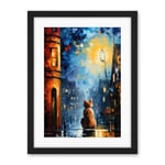 Artery8 A Street Cat Named Desire Palette Knife Oil Painting Ginger Cat Village Night Artwork Framed Wall Art Print 18X24 Inch