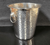 Hammered Stainless Steel Champagne Bucket Silver Metal Wine Cooler Double Handle