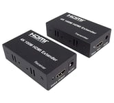 PremiumCord Câble HDMI 4K vers HDMI de 100 m avec câble Cat5e/Cat6 Boîtier en métal, statut LED, Compatible vidéo 4K UHD Full HD 1080p 60 Hz, HDCP, Noir