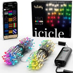 Twinkly Icicle 190 LED RGB+White, Outdoor and Indoor LED Curtain Lights, Smart Multicolor RGB and White Lights, Compatible with HomeKit, Alexa, Google Home, IP44, App Control, Transparent Wire, 5.5m