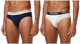 Emporio Armani Underwear Men's Essential Core Logoband 2-Pack Brief Sports Underwear, White/NavyBlue, XXL (Pack of 2)