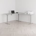 Höj och sänkbart hörnskrivbord, högersvängt, grått stativ, grå bordsskiva 180x200cm