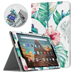 Dadanism All-New Amazon Fire HD 10 Tablet Case (9th Generation - 2019 Release) / (7th Generation - 2017 Release), Folio Cover Slim Stand with Card Slot for 10.1 Inch Cover - Pink Banana Leaf