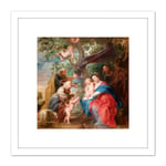 Rubens The Holy Family Under An Apple Tree Painting 8X8 Inch Square Wooden Framed Wall Art Print Picture with Mount