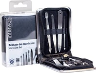 Inter-Vion_Set Black Leather Manicure Set Clipper + Clippers + File + Tweezers + Scissors + Knurl + Cuticle Pusher