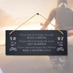 Stukk Bike Four Wheels Move Body Two Soul Listening Riding Bikers Laser Hanging Shed Sign (If You Want To Be Happy D1), Natural Engraved Slate Stone Plaque, 30x12cm (Large)