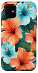 iPhone 11 Cute Turquoise Hibiscus Flower Tropical Aesthetic Floral Case