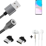 Magnetic charging cable + earphones for Huawei nova 8i + USB type C a. Micro-USB