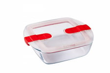 Pyrex Cook & Heat Square Food Storage Container 1.1 Litre Clear/Red
