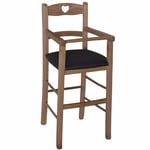 Chaise Haute en Bois Noyer Clair Avec Siège Rembourré En Cuir Synthétique Marron