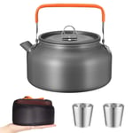 Awroutdoor 1.2L Camping Kettle with Stainless Steel Cup, Ultralight Outdoor Portable Cookware Set, Aluminum Camping Teapot for Hiking Fishing Mountaineering Picnic, Include Mesh Bag