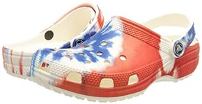 Crocs Unisex-Adult Classic Tie Dye Clog, Red White Blue, 4 Women/2 Men