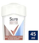 Sure Maximum Protection Anti-perspirant Cream Stick Clean Scent for 3x stronger* sweat protection 96h protection deodorant 45ml
