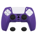 eXtremeRate PlayVital Samurai Edition Purple Anti-slip Controller Silicone Skin for ps5, Ergonomic Soft Rubber Protective Case for ps5 Controller with Black Thumb Stick Caps