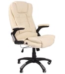 Bramley Power Kidzmotion leather high back reclining office/desk chair with massage and heat (Cream)