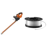 BLACK + DECKER | Hedge Trimmer 60cm 600W Corded with Saw Blade BEHTS501 & Spool and Line 10 m for Reflex Strimmer Nylon Wire 1.5 mm Diameter Transparent and Resistant A6481-XJ