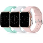 Wepro Pack 3 Straps Compatible with Apple Watch Strap 44mm 40mm 38mm 42mm 45mm 41mm, Soft Silicone Strap Compatible with iWatch Series 7 6 5 4 3 SE, 38mm/40mm/41mm-S, Aqua/White/Pink