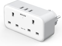 UK to European Plug Adapter with 3 USB, 2 Way Plug Extension with Dual 2 Pin So