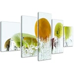 Impressions sur toile Food&Drink 093 Tableaux modernes Fruits Splash en 5 panneaux déjà montés, prêt à être accroché, 200 x 90 cm