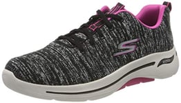 Skechers Women's GO WALK ARCH FIT Sneaker, Black Textile/Hot Pink Trim , 3 UK medium
