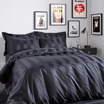 Playboy Bedding Soft Satin Stripe Super King Duvet Cover Set with Pillowcases Black